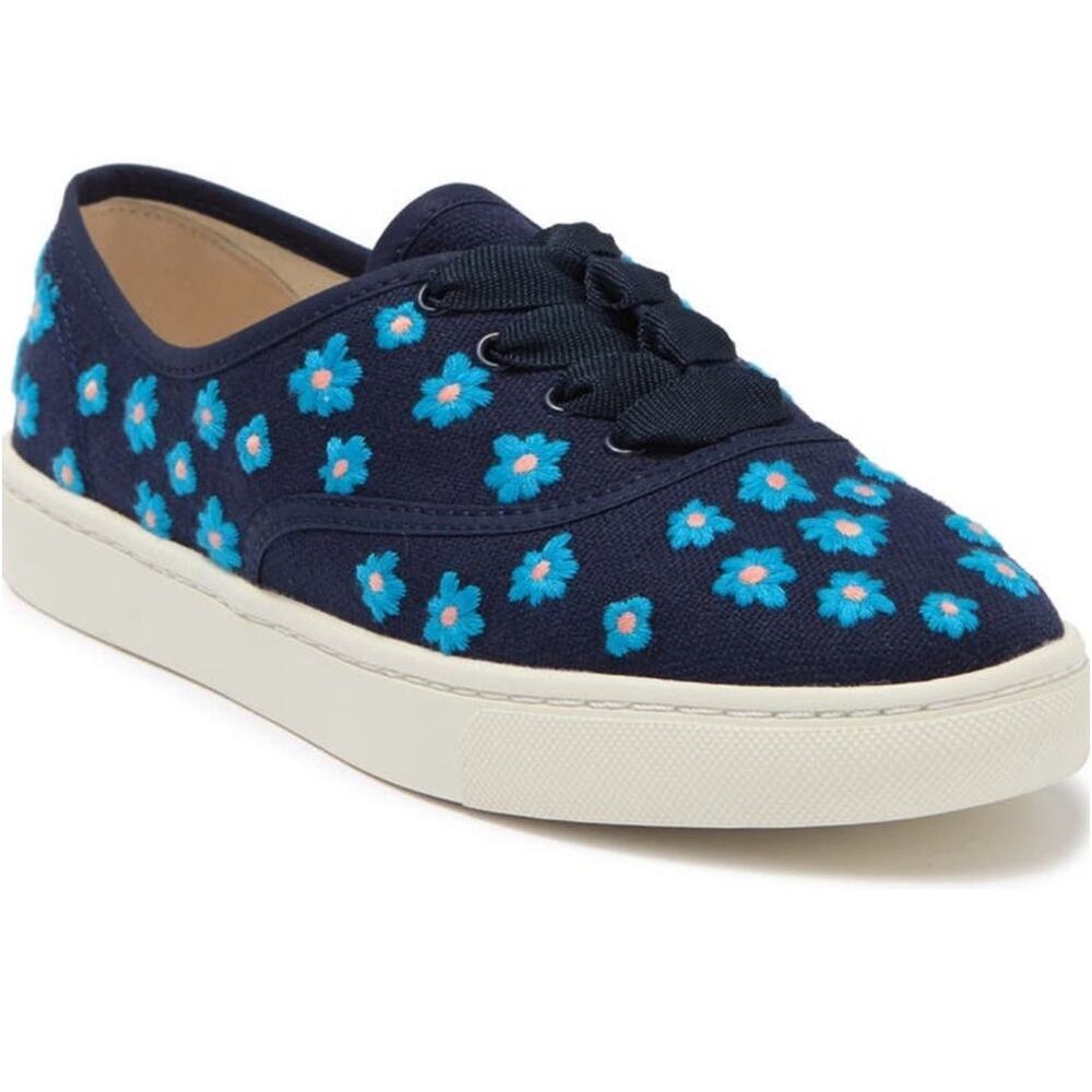 Soludos Low Top Sneakers Floral Embroidery Organic Cotton Navy Blue 7M New - Picture 13 of 15